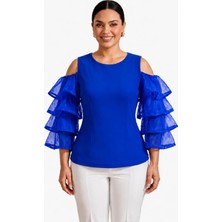 Rocmay Büyük Beden Organze Volan Kol Elegant Bluz