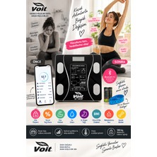 Voit BLT5000 Bluetooth Baskül - Dijital Akıllı Tartı - Yağ Ölçer Tartı - Pil ve Mezura Hediyeli Tartı - Siyah