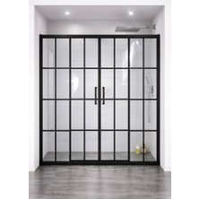 Docciabella Banyo Doccia Bella Banyo Duşakabin 2 Duvar Arası 5mm Temperli Şeffaf Siyah Şerit Kare Desenli Duş Kabini
