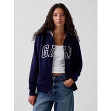 Gap Kadın Lacivert Relaxed Gap Logo Sherpa-Astarlı Fermuarlı Sweatshirt