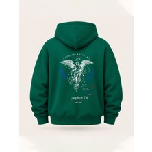 Macklin Unısex Kadın Erkek Oversize Unbroken Above All Tasarım Baskılı Kapüşonlu Sweatshirt Hoodie