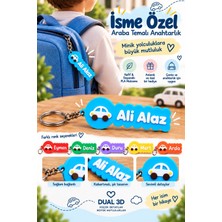 Dual 3D Isme Arabalı Anahtarlık - 1 Adet | Okul Çantası Kreş Çantası Süsü | Isimli Çanta Süsü