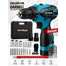 Pro Müller Alman Profesyonel V-Power 24V 5 Ah Otomatik Korumalı Metal Şanzuman Çift Akülü Şarjlı Matkap 27 Parça Set