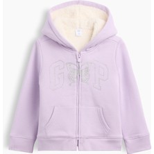 Gap Kız Bebek Lila Sherpa Astarlı Logo Fermuarlı Sweatshirt