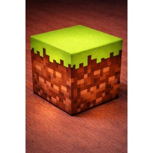 Minecraft Lamba - Çim Blok Dekorasyon Masa Lambası (Mum Dahildr)