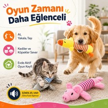 Duffa Peluş Ördek Kedi Köpek Oyuncağı - Isırınca Ses Çıkaran Interaktif Oyun Arkadaşı - Yumuşak Dokulu Çizgili Tasarım - Yavru ve Yetişkin Evcil Hayvanlar I
