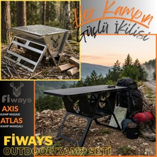 Fiways Atlas + Axis Çantalı Outdoor Kamp Seti - Katlanır Kamp Masası + 304 Paslanmaz Çelik 2.5 mm Mangal ve Ateş Çukuru