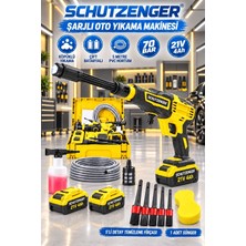 SCHUTZENGER 21V 4AH Şarjlı Oto Yıkama Makinesi 70 Bar Çift Akülü 5 Metre Hortumlu, 5’li Detay Fırçası ve Süngerli Sarı