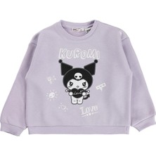 Kuromi Sweatshirt | 3 Ip Uzun Kol Bisiklet Yaka Baskılı | Okul Kreş ve Günlük Kullanım - Lila