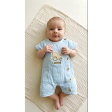 Sinem Çeyiz Million Iq Babies 1206 Mavi Tren Nakışlı Müslin Tulum