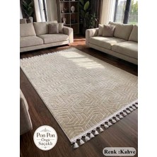 NarStore Home Dinarsu Armoni Düz Kahve Kaymaz Tabanlı Kesme Kabartmalı Yıkanabilir Salon Koridor Hali