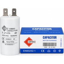 Artico 3 Μf 400V CBB60 Motor Kondansatörü Kapasitör 2 Terminalli Motor Çalıştırma Kondansatörü