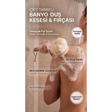 Dofix Çift Taraflı Duş Kesesi ve Vücut Fırçası – Uzun Saplı Banyo Fırçası, Peeling Etkili Masaj Kesesi