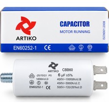 Artico 6 Uf 400V CBB60 Motor Kondansatörü Kapasitör 2 Terminalli Motor Çalışma Kondansatörü 1