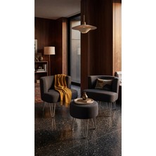 Ay Concept Pure 2'li Çay Seti Berjer ve Puf Takımı Keten Kumaş Siyah