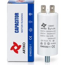 Artico 5 Μf 400V CBB60 Motor Kondansatörü Kapasitör 2 Terminalli 50/60hz Motor Çalışma Kondansatörü