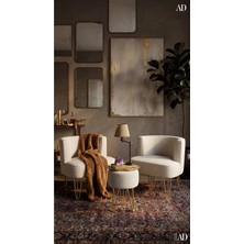 Ay Concept Pure 2'li Çay Seti Berjer ve Puf Takımı Keten Kumaş Krem