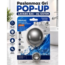 OCK Plast Paslanmaz Çelik Gri , Bas Aç Otomatik Sistem Pop-Up Lavabo Sifonu-Üniversal Bütün Modellere Uyumlu