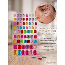Bear & Pear Dikdörtgen Yüz Taşı Çok Amaçlı Renkli Kare Yüz, Vücut, Tırnak Stickerları