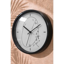 JHAAR Çizgisel Dağınık Rakamlar Modern Duvar Saati - Orta Boyut 25 cm - Siyah Kasa - Camlı Sessiz