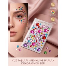 Bear & Pear Rengarenk Yuvarlak Figür Yüz Taşları - Kendinden Yapışkanlı Parlak Kristal Festival Makyaj Taşı