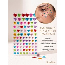 Bear & Pear Çok Amaçlı Renkli Kalp Şekilli Yapışkanlı Taş - Yüz, Vücut, Tırnak ve Eşya Süsleme Taşı