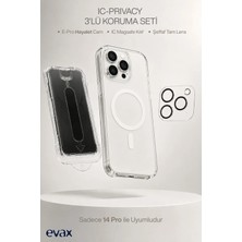 Evax [ıc-Prıvacy Set] 14 Pro Uyumlu Aparatlı Hayalet Cam, Ic Sert Şeffaf Sararmaz Magsafe Kılıf, Tam Lens Koruyucu