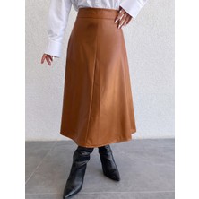 Mass Fashion Kadın Fermuar Detaylı Deri Etek