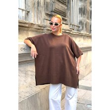 Veraura Lifestyle Kahverengi Oversize Triko Bluz