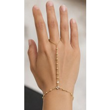 Semtim Kuyumculuk Şeffaf Taşlı Gold Küre Detaylı Geometrik Şahmeran El Zinciri Altın Sertifikalı, Özel Kutulu, Hediye Paketli