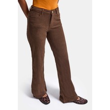 It's Basic Kadın Kahve Flare Fit Velvet Kadife Kumaş Pantolon