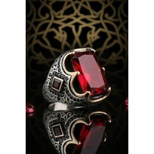 Prestige Kare Tasarımlı Kırmızı Zirkon Taşlı 925 Ayar Gümüş Erkek Yüzük 902642