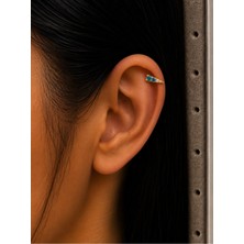 Semtim Kuyumculuk Sertifikalı 316L Çelik Turkuaz Mavi ve Şeffaf Taşlı Kademeli Geometrik Premium Altın Kaplama Tragus ve Helix Piercing Altın Sertifikalı, Özel Kutulu, Hediye Paketli