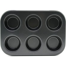 Store 6 Gözlü Metal - Siyah Düz Muffin - Kek Kalıp