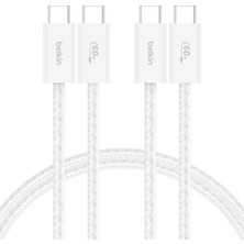 Store 2'li Örgülü Usb-C - Usb-C Kablo, 1,5 M, 60 W, Yumuşak, Esnek ve Hızlı Şarj Kablosu, iPhone 17 ve 16 Serisi, Galaxy S25, Pixel 10, iPad Pro ve Daha Fazlasıyla Uyumlu, Beyaz