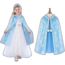 Raftan Topla Kar Tanesi Desenli Mi Elsa Pelerini - Astarlı Frozen Pelerini 85 cm