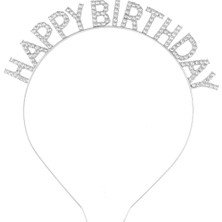 Raftan Topla Gümüş Kristal Taşlı Happy Birthday Doğum Günü Tacı Ithal Ürün A Kalite 17X16 cm
