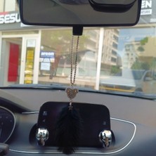 Oto Aksesuarcım Pandalı Model Metal Yıldız Dikiz Ayna Süsü Siyah Tüylü