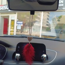 Oto Aksesuarcım Pandalı Model Metal Yıldız Dikiz Ayna Süsü Kırmızı Tüylü