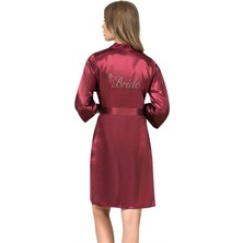 Amora Secret Şık Tasarım Yumuşak Dokulu Bordo Kısa Saten Bride Sabahlık