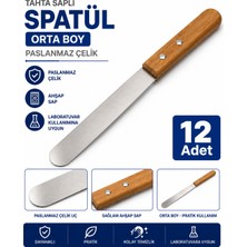 Labolist Tahta Saplı Spatül Bıçak Orta Boy - Paslanmaz Spatula 12 Adet