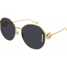 Gucci GG1206SA 002 63-18 Kadın Füme Mat Camlı Oval Altın Metal Çerçeveli Güneş Gözlüğü