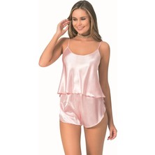 Amora Secret Şık Tasarım Yumuşak Dokulu Somon Saten Babydoll Şort Takımı
