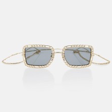 Gucci GG1112S 001 54-22 Kadın Füme Mat Camlı Altın Çerçeve Dikdörtgen Güneş Gözlüğü