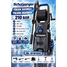 SCHUTZENGER 210 Bar Yüksek Basınçlı Oto Yıkama Makinesi – Hortum Makaralı, Köpük Hazneli Tam Set 2400W