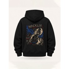 Macklin Unısex Kadın Erkek Oversize Wolf Shadow Tasarım Baskılı Kapüşonlu Sweatshirt Hoodie