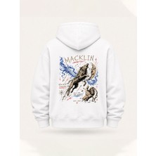 Macklin Unısex Kadın Erkek Oversize Wolf Shadow Tasarım Baskılı Kapüşonlu Sweatshirt Hoodie