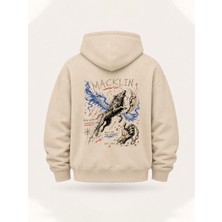 Macklin Unısex Kadın Erkek Oversize Wolf Shadow Tasarım Baskılı Kapüşonlu Sweatshirt Hoodie