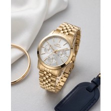 Slazenger Kadın Gold Altın Renk Metal Kordon Gümüş Kadran Quartz 5 Atm Kol Saati Sıcak Altın Işıltısı ve Gümüş