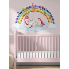 S Digital Unicorn Temalı Renkli Gökkuşağı Duvar Sticker – 90X60 cm | Bebek ve Çocuk Odası Uyumlu - Kendinden Yapışkanlı Mat Pvc Folyo